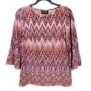 Bob Mackie Wearable Art Oversized Top Hippie Boho Flare Bell Sleeve Blouse XS
